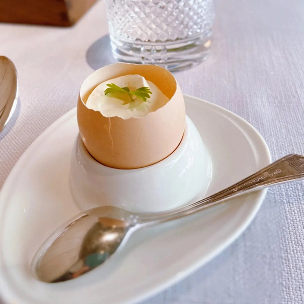 Ceramic Egg Holder – White Egg Cup with Saucer 