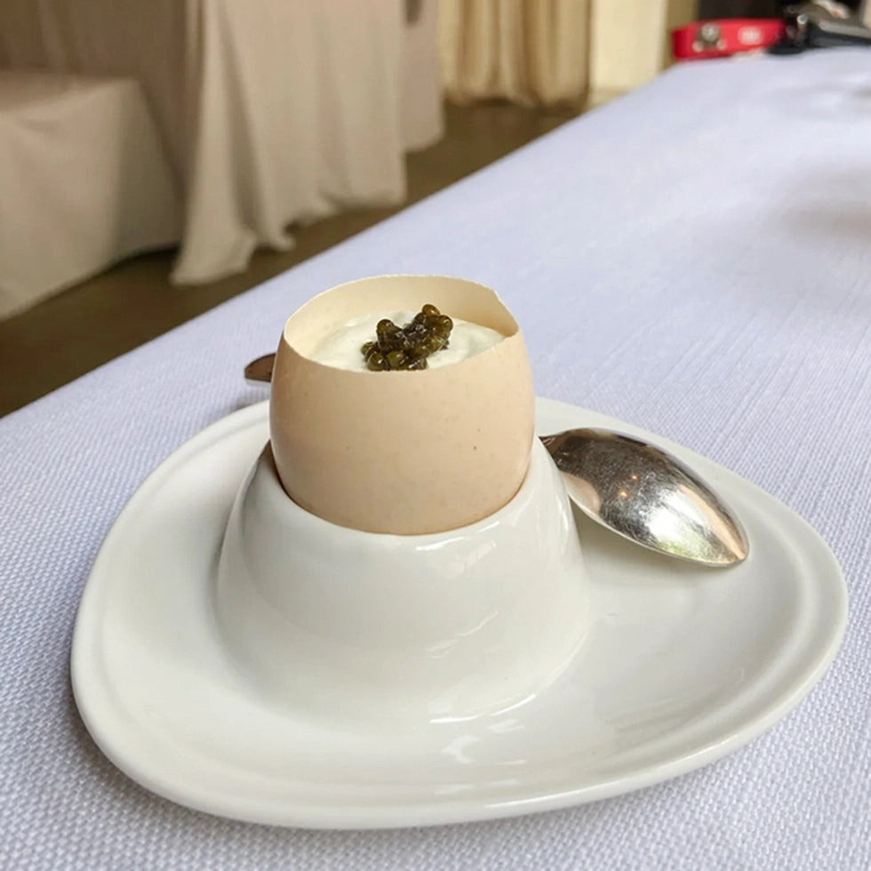 Ceramic Egg Holder – White Egg Cup with Saucer 