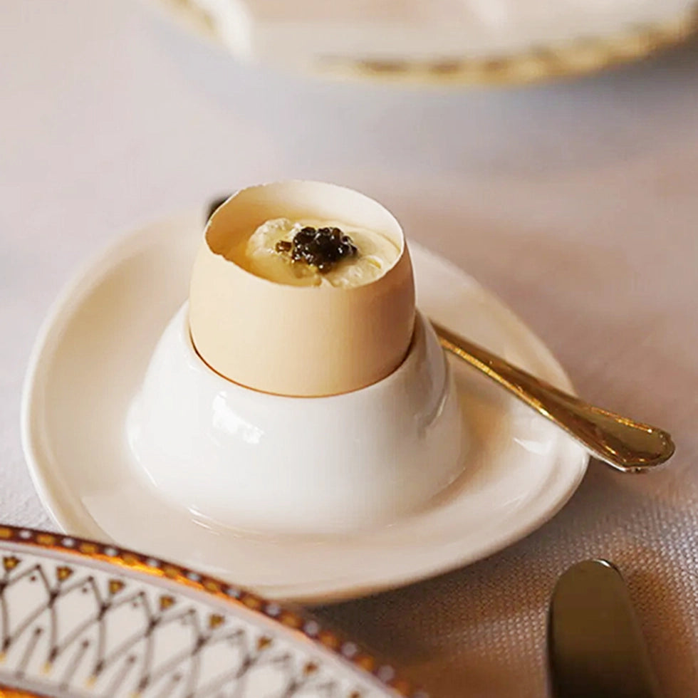 Ceramic Egg Holder – White Egg Cup with Saucer 