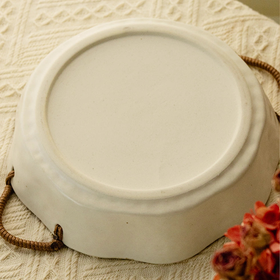 Forest Acorn Hand-Painted Ceramic Plate with Handles
