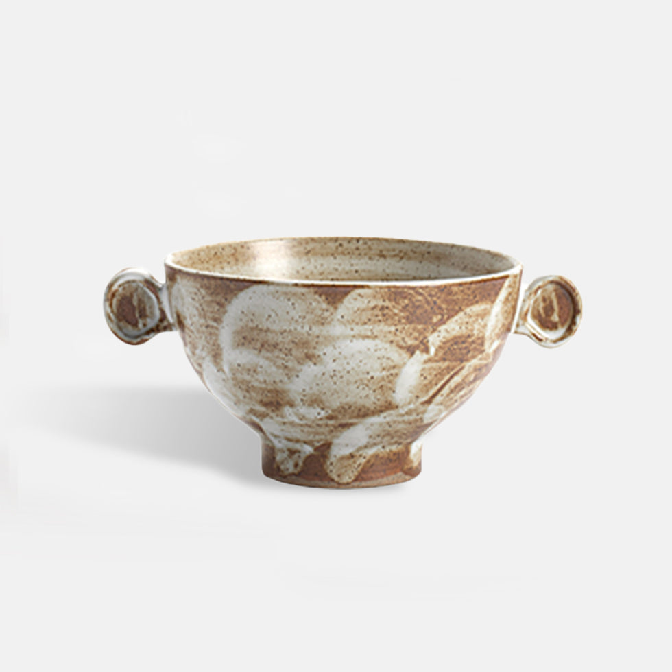 Handcrafted Ceramic Bowl with Twin Handles – 430ml Rustic Pottery Design