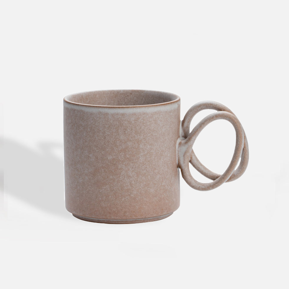 Handmade Ceramic Mug with Double Loop Handle – 400ml Minimalist White Coffee Cup 