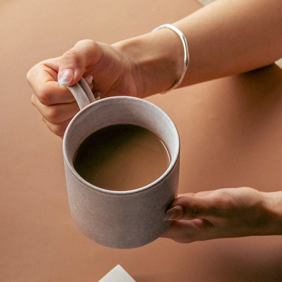 Handmade Ceramic Mug with Double Loop Handle – 400ml Minimalist White Coffee Cup