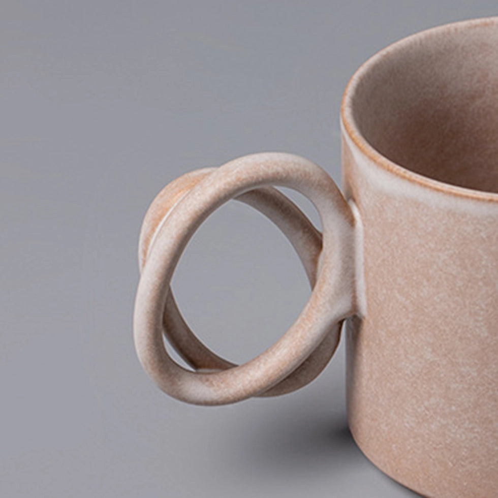 Handmade Ceramic Mug with Double Loop Handle – 400ml Minimalist White Coffee Cup