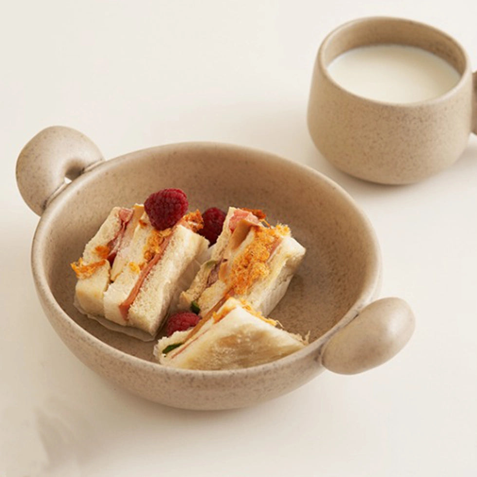 Handmade Double Handle Ceramic Fruit Bowl 