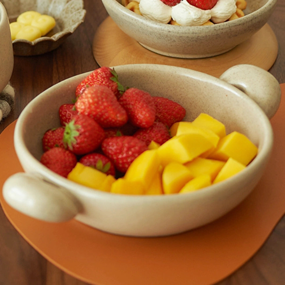 Handmade Double Handle Ceramic Fruit Bowl 