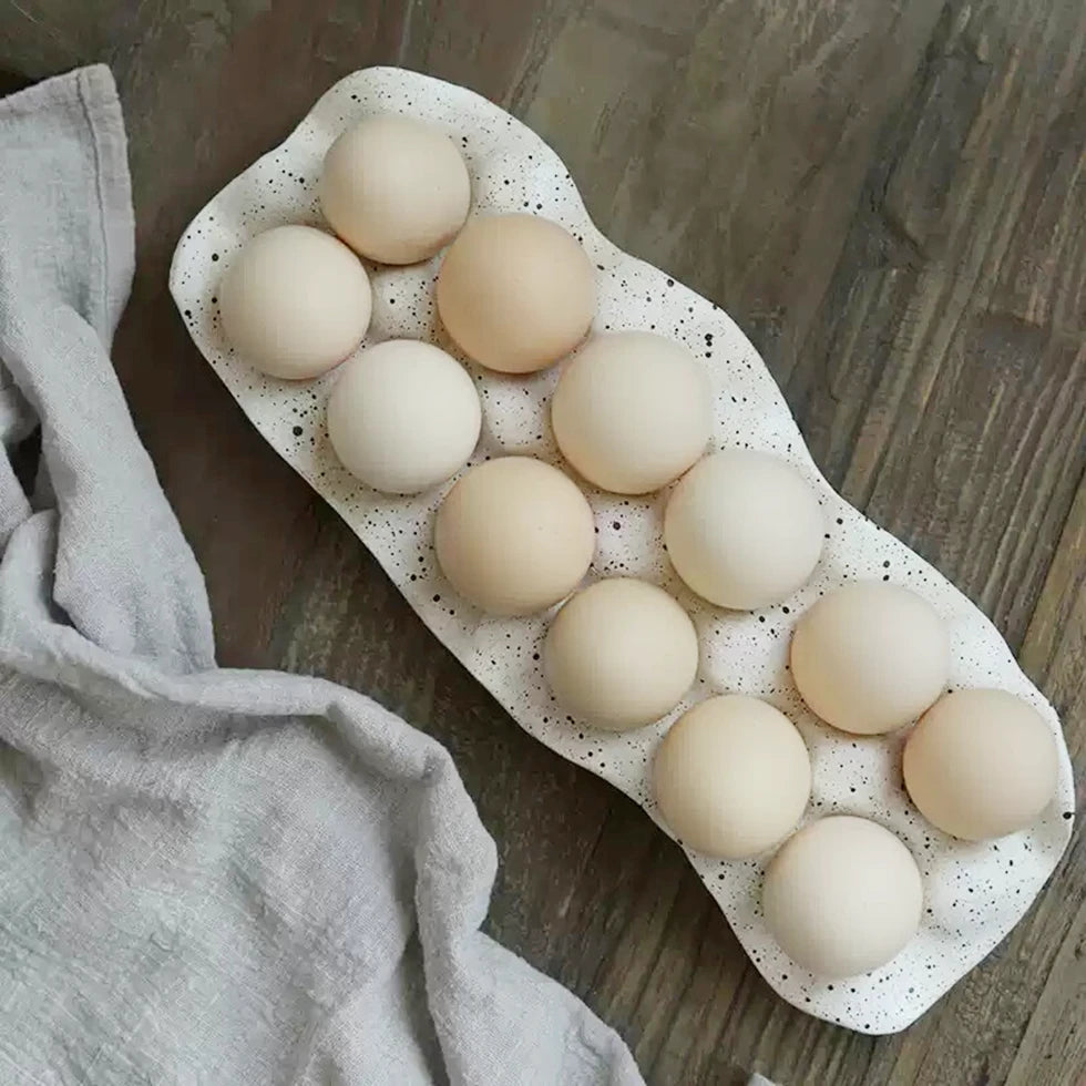Long Speckled Ceramic Egg Tray – 12-Egg Ceramic Container