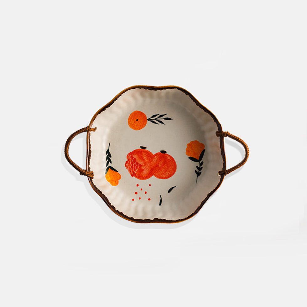 Prosperity Pomegranate Hand-Painted Ceramic Plate with Handles