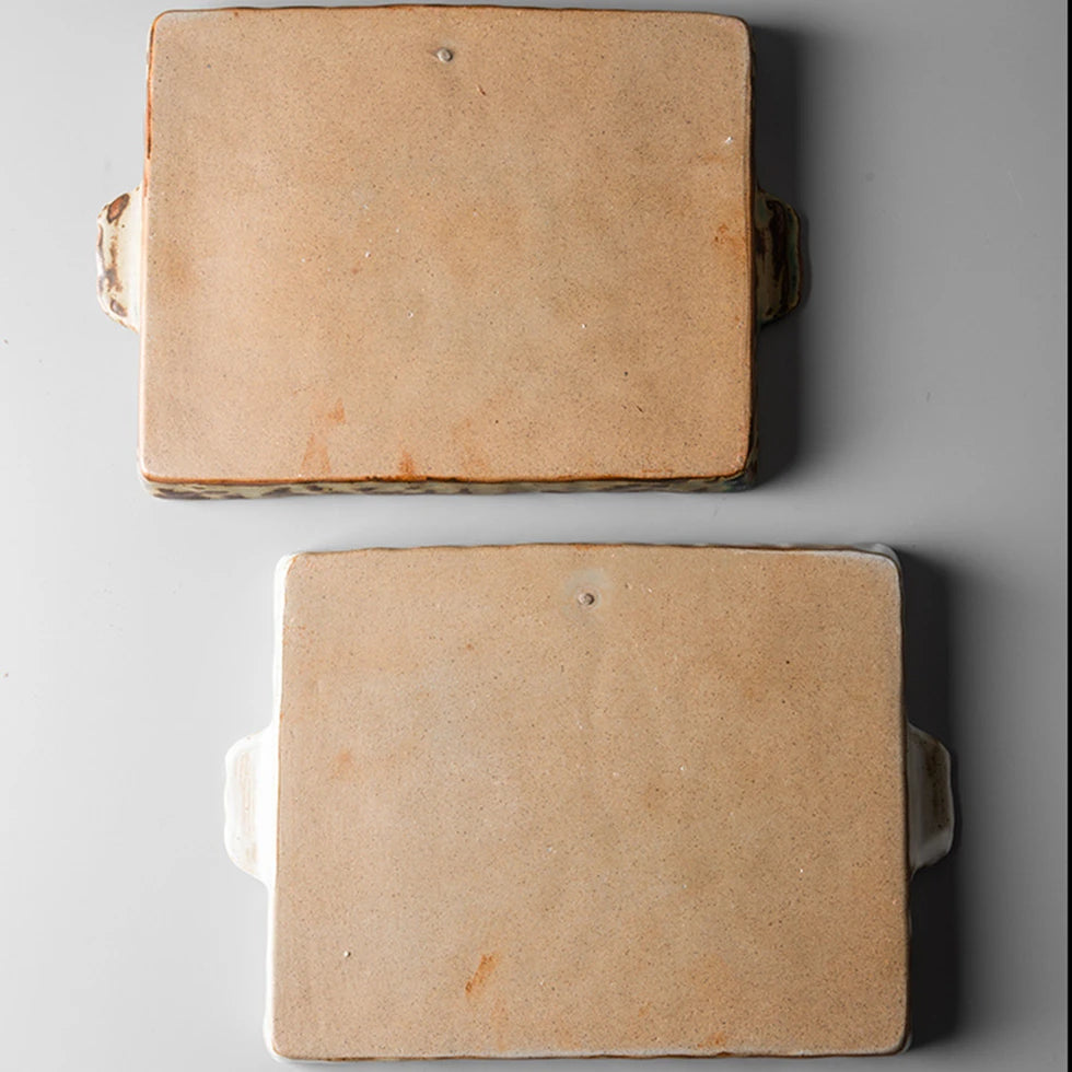 Rustic Glazed Rectangular Ceramic Plate 