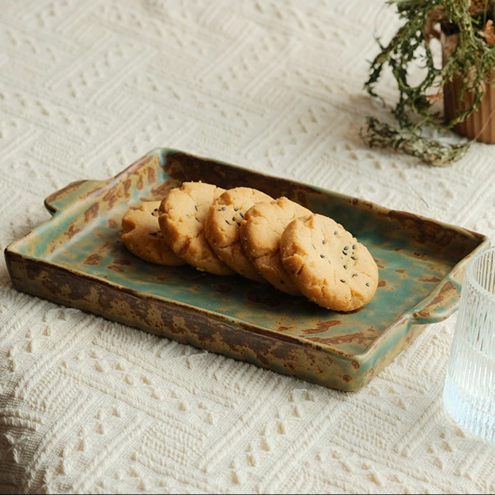 Rustic Glazed Rectangular Ceramic Plate 
