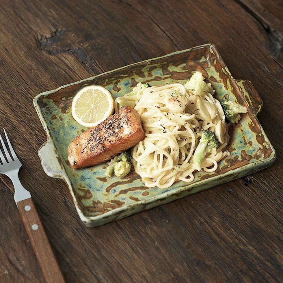 Rustic Glazed Rectangular Ceramic Plate 