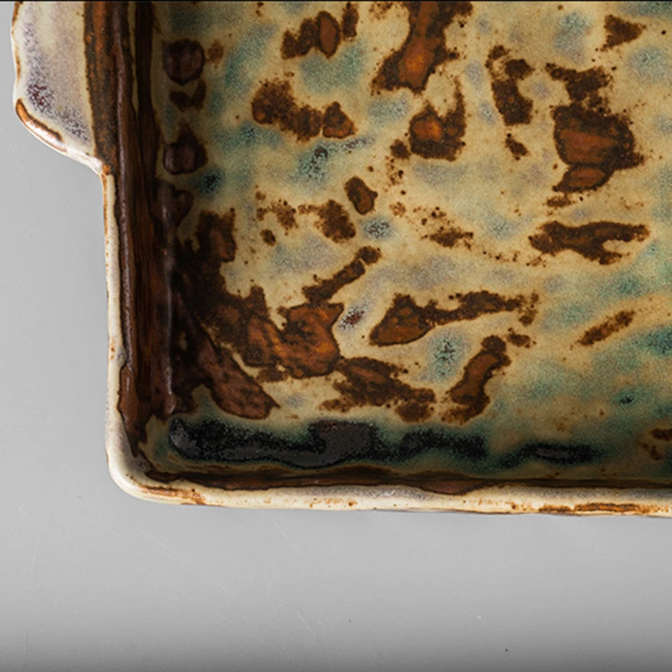Rustic Glazed Rectangular Ceramic Plate 