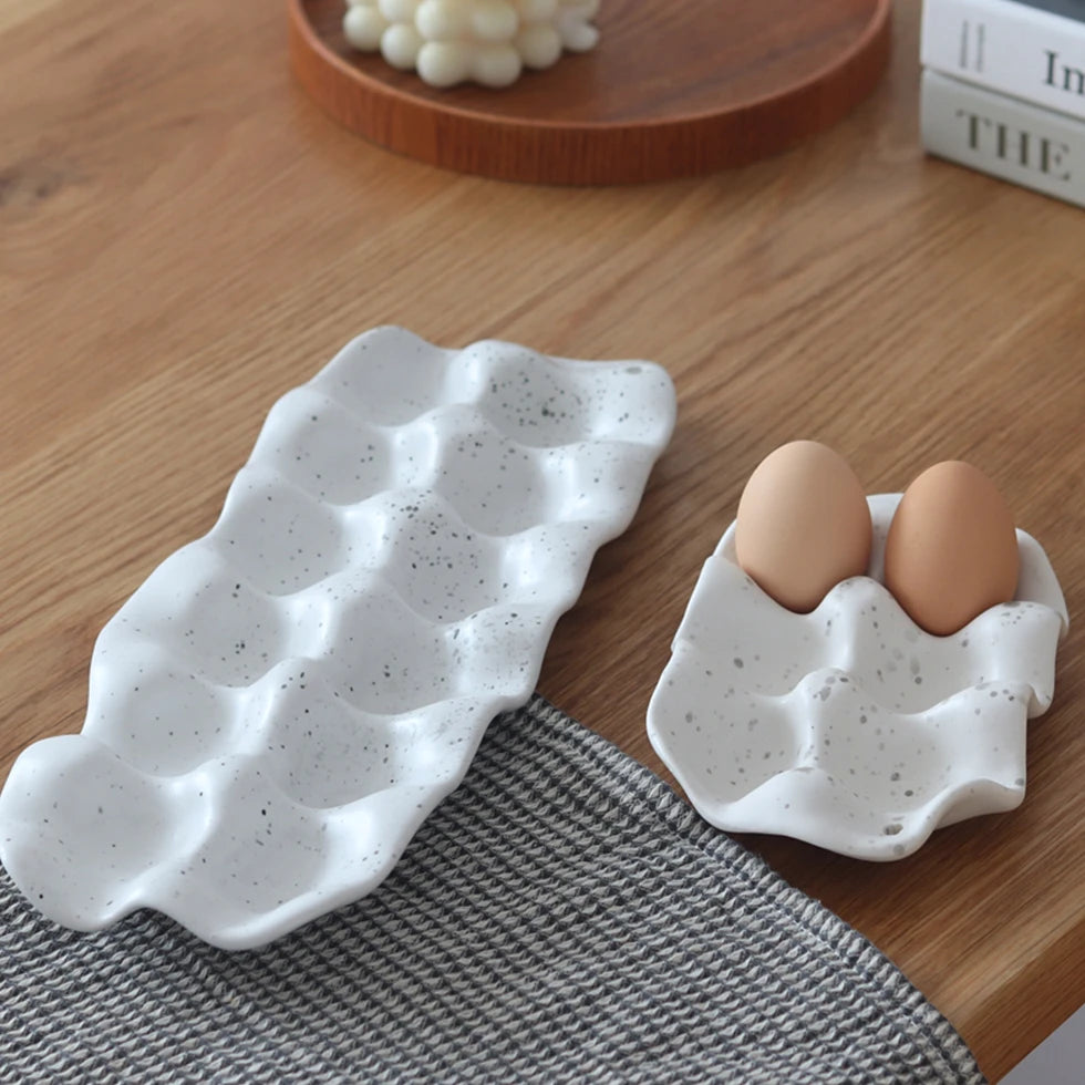 Long Speckled Ceramic Egg Tray – 12-Egg Ceramic Container