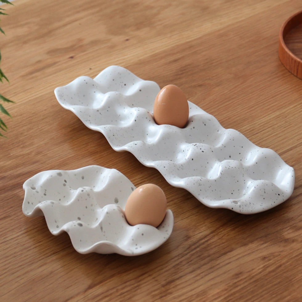 Long Speckled Ceramic Egg Tray – 12-Egg Ceramic Container