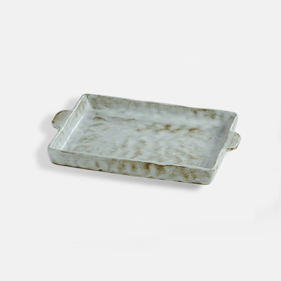 Speckled White Ceramic Rectangular Plate (9-inch)