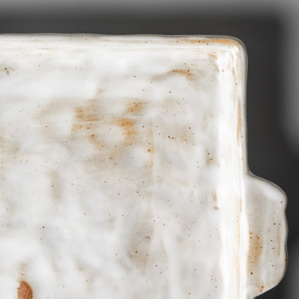 Speckled White Ceramic Rectangular Plate (9-inch)