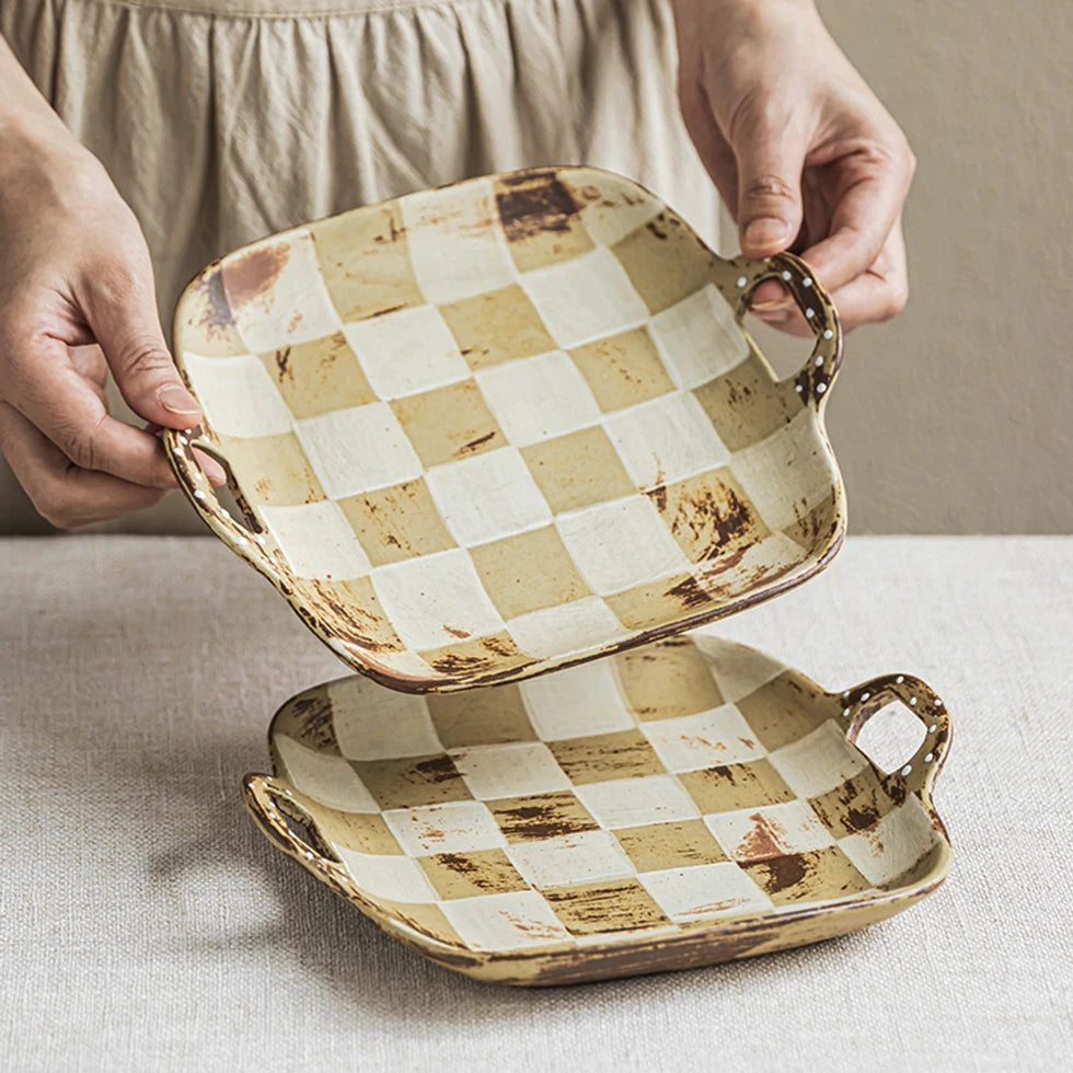 Square Handle Ceramic Plate  Vintage Decorative Ceramic Dishes