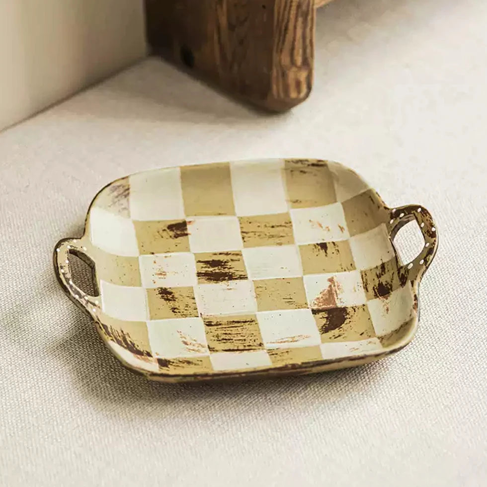Square Handle Ceramic Plate  Vintage Decorative Ceramic Dishes