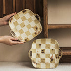 Square Handle Ceramic Plate  Vintage Decorative Ceramic Dishes