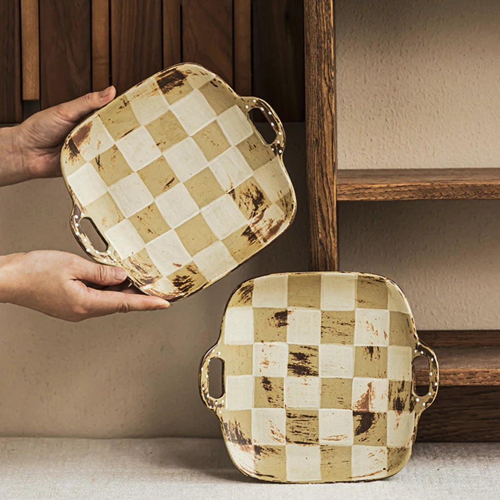 Square Handle Ceramic Plate  Vintage Decorative Ceramic Dishes