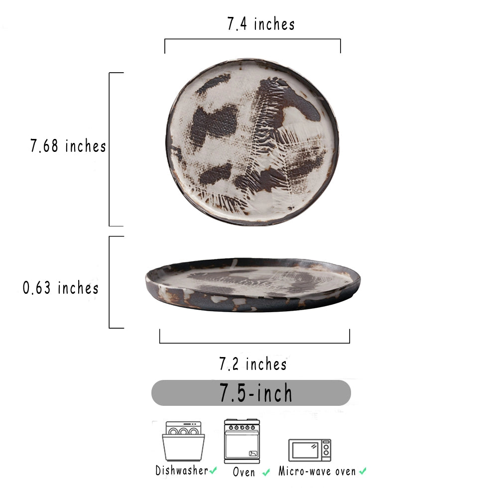 Vintage Brush-Stroke Ceramic Plate – Artistic Handcrafted Dining Dish