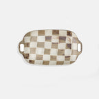 Vintage Checkered Ceramic Plate with Handles  Rustic Handmade Ceramic Dishes 