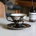 Vintage White Blossom Ceramic Coffee Cup with Saucer 