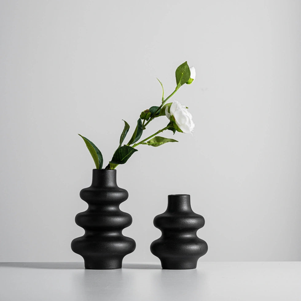 black ceramic vase set